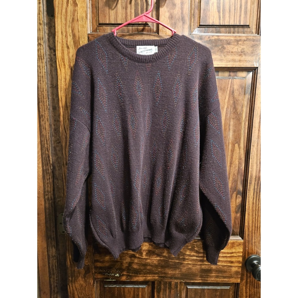 Sears And Roebuck Made In Italy XL Grandpa Core Wool Mix Sweater Diamonds Plum